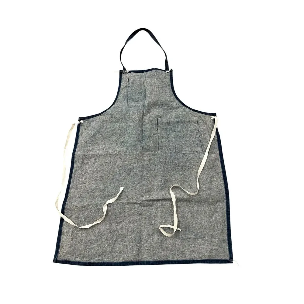 Vintage Denim Work Apron Carpenter Artist Utility Apron Blue Cotton Pockets -